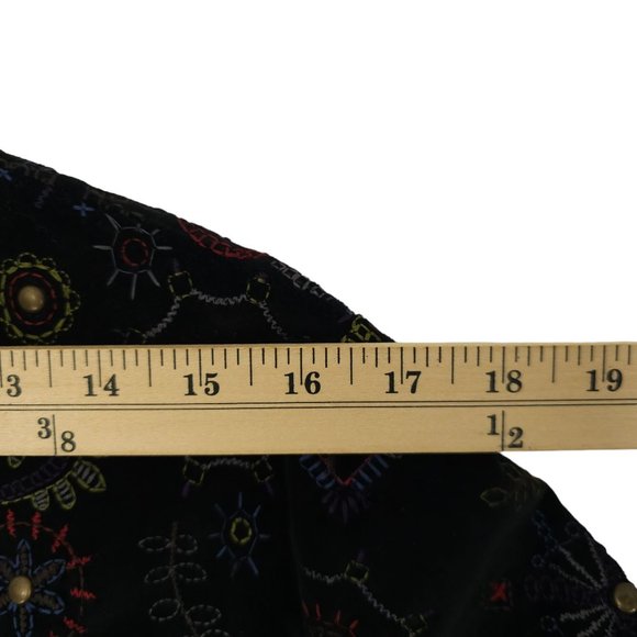 Chicos Black Velvet Embroidered Jacket Blazer 1 US M Boho Artsy Career Studded - Picture 4 of 16